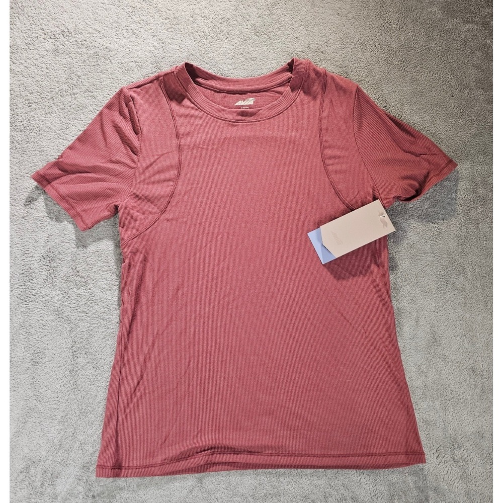 Avia Womens Ribbed Short Sleeve Performance T-Shirt Mauve Pink L 12-14 AV17HQ02
